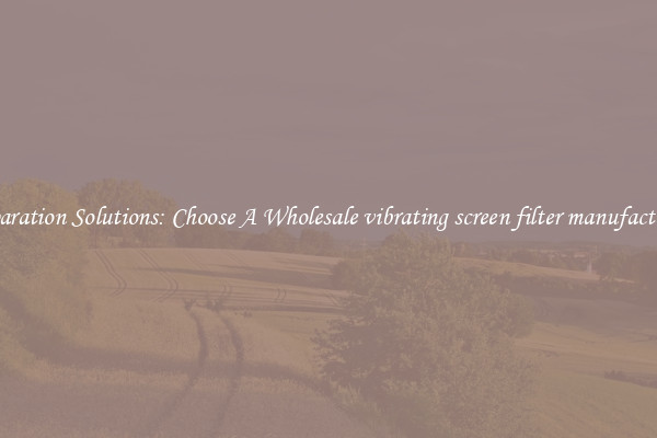 Separation Solutions: Choose A Wholesale vibrating screen filter manufacturer